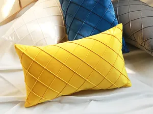 Nordic velvet pleated throw pillow cover, diamond grid cushion case for sofa home decor.