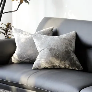 Grey velvet throw pillow covers set of two for modern sofa living room decoration cushion case.