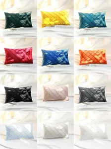 Velvet pleated throw pillow cover detail view, diamond grid texture design, multi-color.