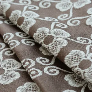 Brown jacquard cushion cover with white clover flower pattern, modern pillowcase for sofa