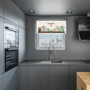 Moderne Verdunkelungs-Rollo-Stoff mit Kaffeemotiv-Druck, einfache selbstklebende Küchen-Vorhang.