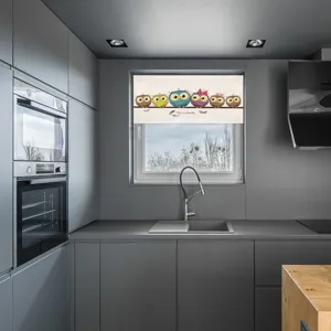 Moderner Cartoon Eule bedruckter Fenster Rolladen für Küche, blickdichter Stoff.