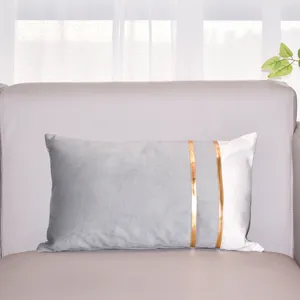 Modern velvet decorative lumbar pillow cover with gold stripes two color sofa throw cushion