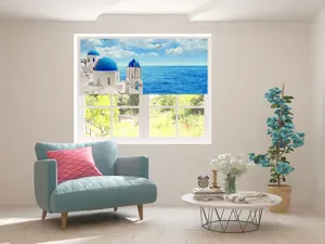 Santorini scenery roller window blind, fresh style shading fabric curtain for living room decor