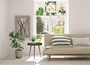 Botanical print short curtain door valance green plant window decor for living room