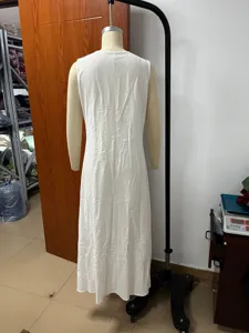 Back view details of casual solid white sleeveless long dress in simple design scene display