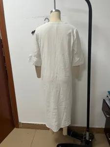 Summer womens cotton linen long sleeve dress solid white ruffles casual maxi long dress