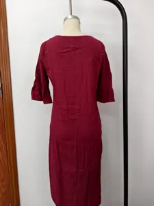 Maroon linen fabric detail back view with elegant ruffle sleeve design summer fashion