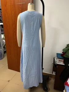 Detail view of the light blue sleeveless casual maxi dress showcasing back silhouette.