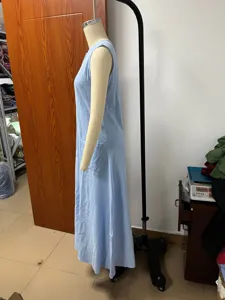 Women casual simple versatile sleeveless maxi dress in light blue, perfect for summer wear.