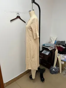 Women linen V-neck ruffle short sleeve midi dress summer casual apricot daily apparel