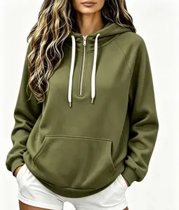 Felpa donna con mezza zip casual tinta unita abbigliamento sportivo per autunno e primavera
