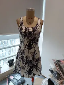 Casual bohemian 3D palm print sleeveless summer dress, elegant slim fit mini dress for women.