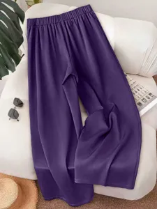 Women high waist purple wide leg pants casual loose trousers comfortable fall winter