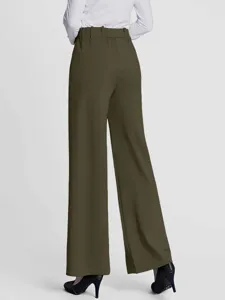 Damen High Waist weite Beine Freizeithose, elegante Rückansicht mit lockerem Fall.