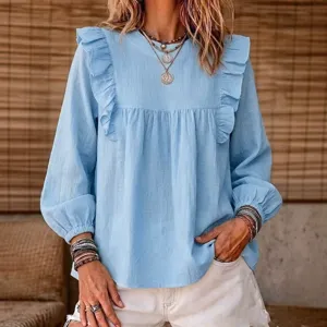 Bohemian ruffle patchwork blouse casual long sleeve top for women daily wear style chic