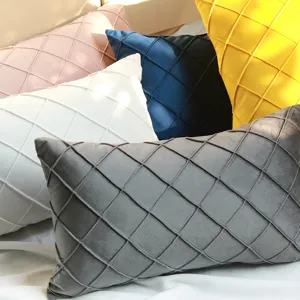 Velvet Throw Pillow Cover Nordic Pleated Diamond Grid Cushion Cover Decorative Soft Pillowcase For Sofa Bed Home Decor