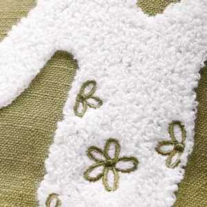 Easter rabbit pillow cover detail shot, cute towel embroidered cotton linen cushion cover.