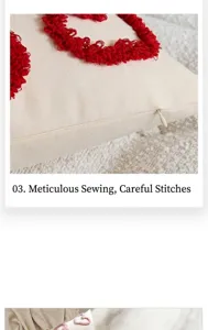 Close-up detail of red tufted heart throw pillow cover with hidden zipper and fine stitching.