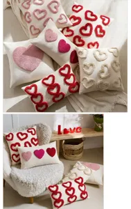 Valentine heart tufted pillowcase couple cushion cover soft towel embroidery home decor