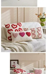 Heart tufted throw pillow cover red love cushion case romantic Valentine home decor detail