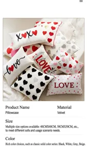 Close-up of Valentine throw pillow with heart embroidery and love text, soft velvet texture detail.