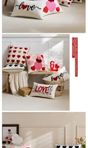 Valentine's Day Heart Embroidery Throw Pillow Cover Soft Plush Cushion Case for Home Decor