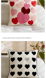 Plush heart embroidered throw pillow cover Valentine's day cozy cushion case home decor