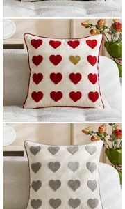 Plush heart embroidered pillow cover valentine day home decor cushion cover soft pillowcase