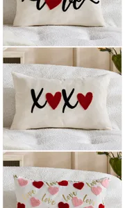 Valentine's Day throw pillow covers, cute love heart embroidery velvet cushion cases for home decor.