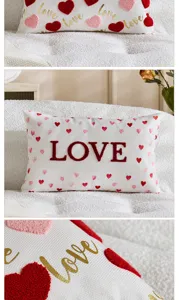 Valentine day throw pillow cover cute heart embroidery love cushion cover for sofa bed