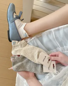 Cute bow summer short socks Japanese college style pure cotton breathable white socks