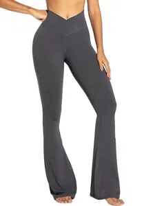 Hochbund Crossover Yoga Schlaghosen Detail, elastische figurbetonte Fitness Hose für Damen.
