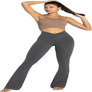 Damen High Waist Crossover Schlag Yoga Hose und Sport-BH Set für Fitness und Sport.