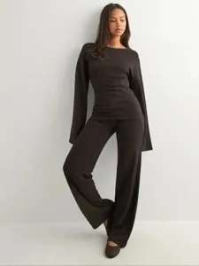Dames herfst lange mouw crewneck top en wijde broek set casual dagelijkse outfit