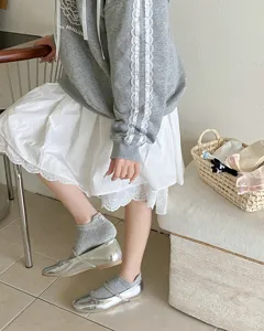 Detailed view of cute bow socks, Japanese college style breathable pure cotton short socks.