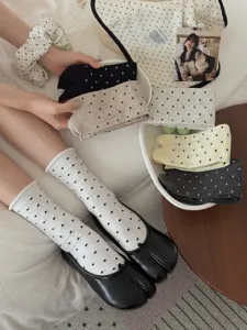 Women summer thin polka dot split toe socks casual cotton tabi socks aesthetic