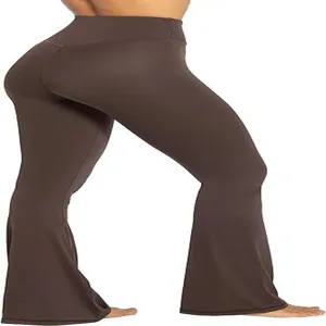 Hochgeschnittene braune Schlag Yoga Hosen Damen Fitness Leggings Po Push Up Sport