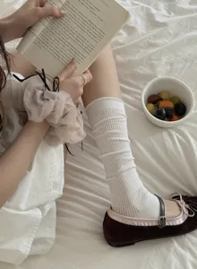 White thin leg warmers ballet style slouch socks breathable summer soft cotton half footless
