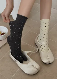 Women split toe mid-calf cotton socks polka dot casual breathable summer tabi socks