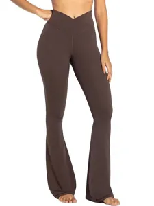 Pantalon evase yoga taille haute croise pour femme legging de sport slim chic.