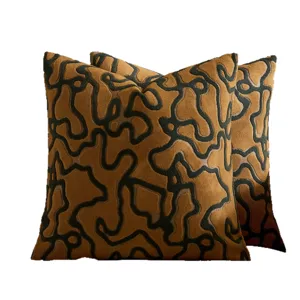 Fundas de cojin de terciopelo vintage patron de linea abstracta decorativa para sofa salon