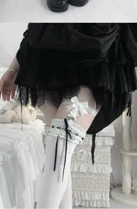 Lolita weiße Spitzen Kniestrümpfe mit Schleife und Strumpfband für süße Mädchen Outfits