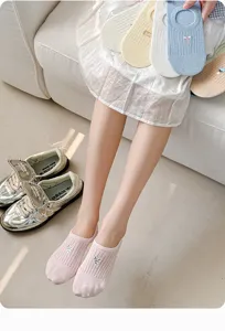 Women cotton summer invisible low cut boat socks with cute embroidery breathable mesh design