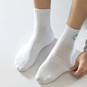 Calcetines de Tubo Casuales de Mezcla de Algodón para Hombre Transpirables Absorbentes Desodorantes Calcetines Deportivos con Patrón de Bordado