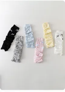 Summer thin knitted leg warmers women cute bow hollow breathable mesh stack socks