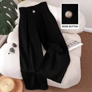 Women's black high waist wide leg suit pants, casual commuter fashion trousers main view.