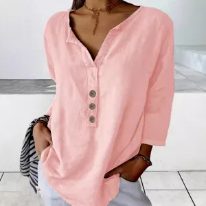 Casual women's notch neck button-down long sleeve blouse spring summer fashion shirt top