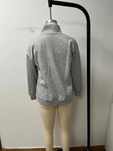 Women's casual stand-up collar long sleeve sweatshirt basic solid grey pullover top