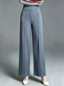 Damen High Waist weite Bein Freizeithose in elegantem Grau für eine schöne Detailansicht